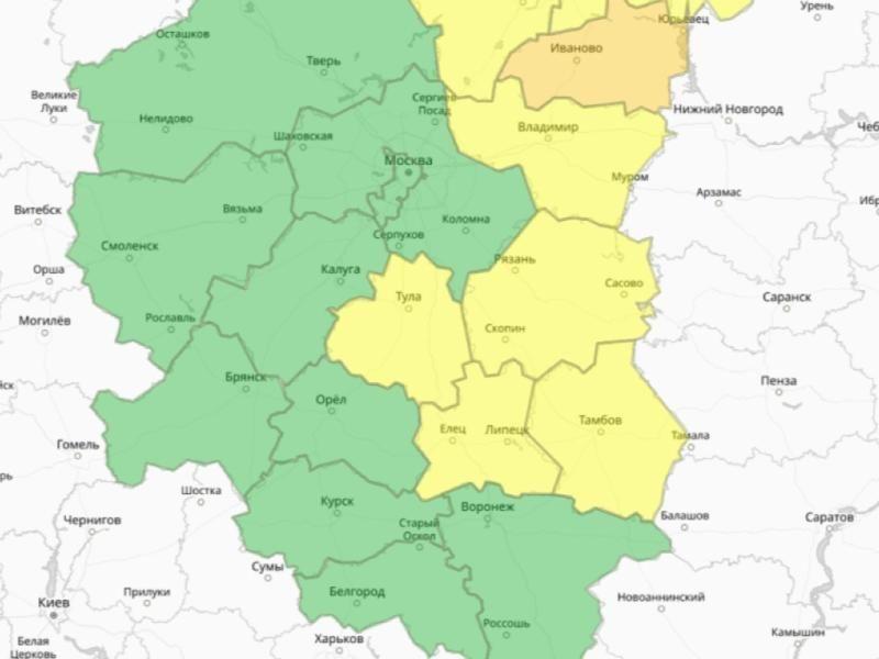 В Рязанской области действует желтый уровень погодной опасности